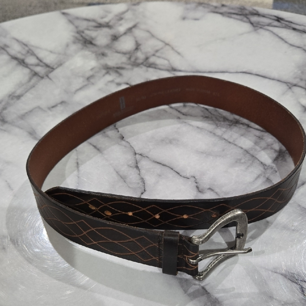 Levi's Black and Brown Leather Belt with Silver Buckle